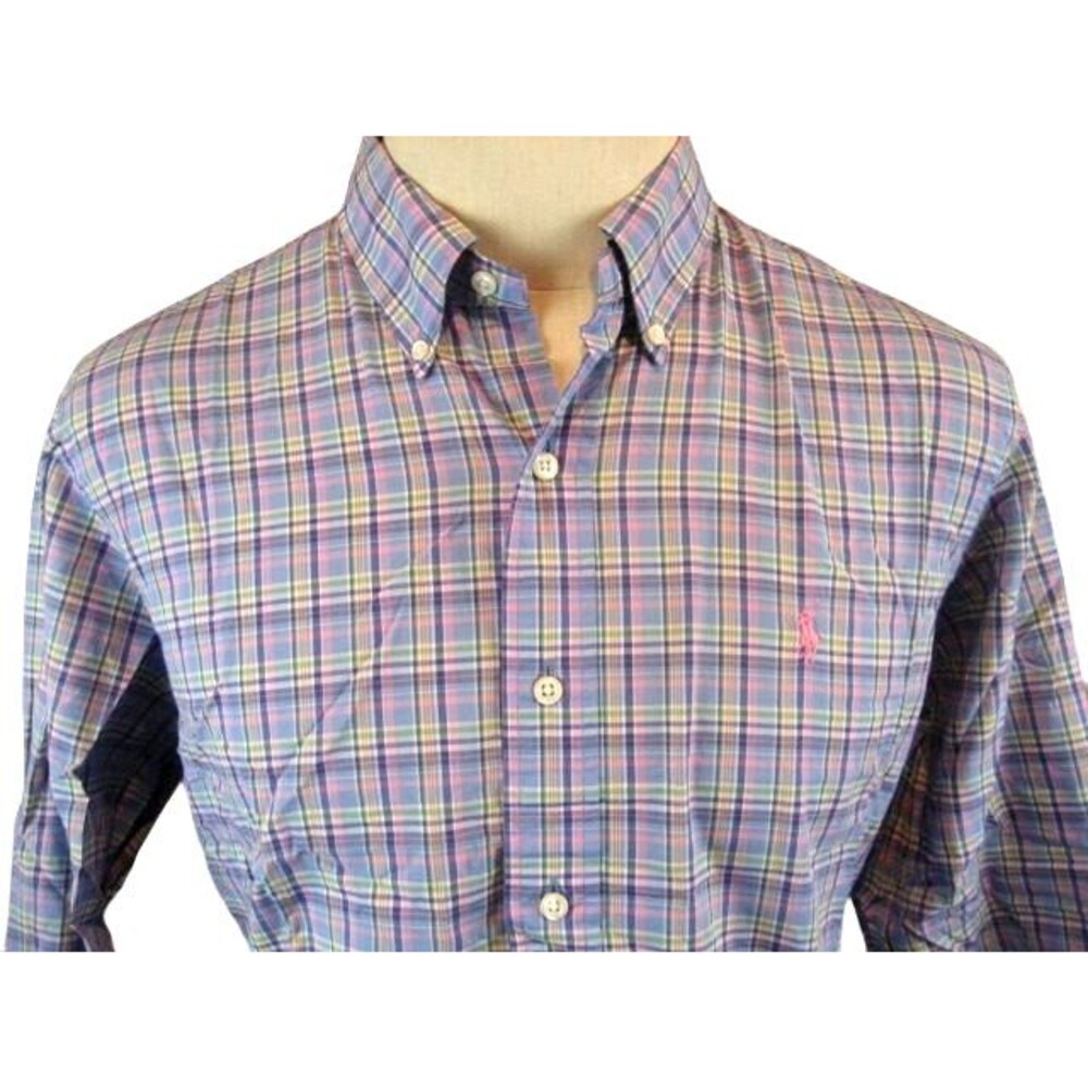 Mens Ralph Lauren Blue Plaid Cotton LS Casual Shirt sz L - Picture 2 of 5